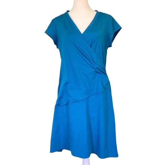 Athleta Dresses & Skirts - Athleta Nectar Deep Teal/Turquoise Faux Wrap Dress  (Size LP)